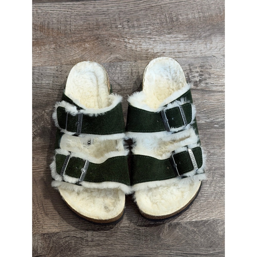 Birkenstock Arizona Shearling Forest Green Suede Sandals Size 41 Womens L10 M8
